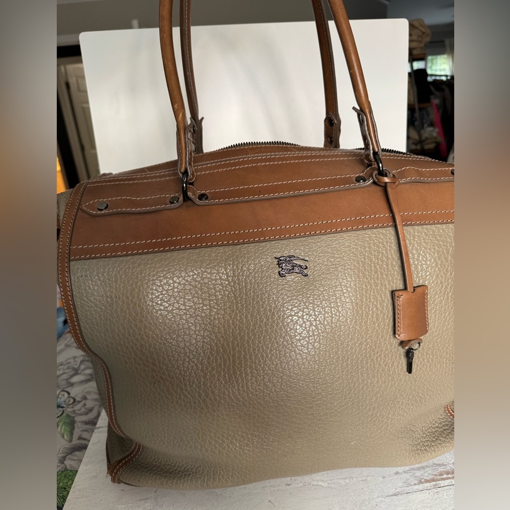 Burberry Beige and Brown Leather Tote